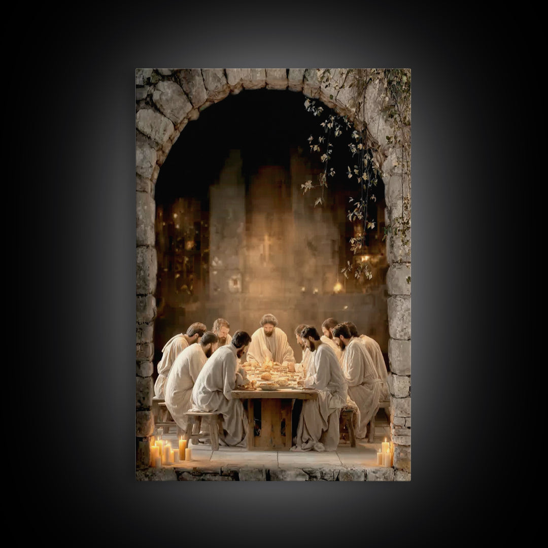 Sacred Table – Framed Canvas Print – Christian Art Canvas – Christian Wall Art – Jesus Painting – Christian Christmas Art – Vintage Christi