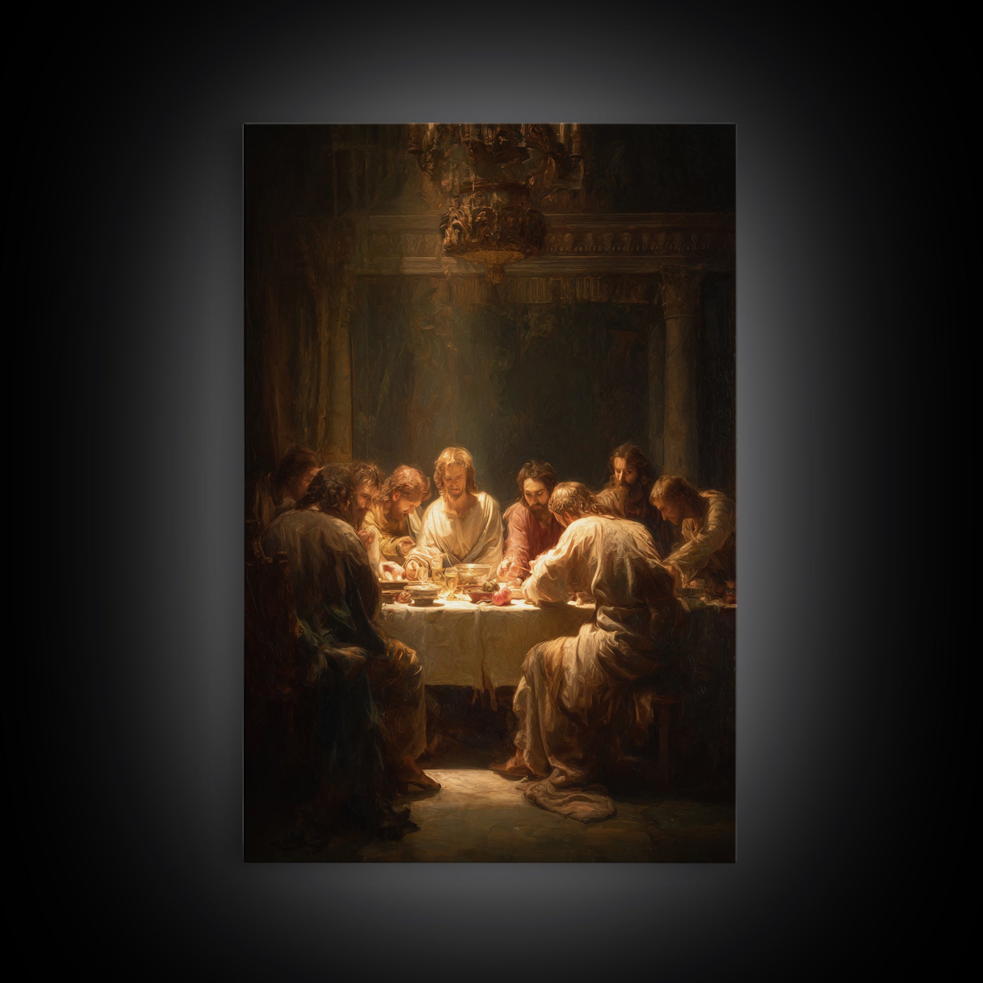 Last Supper Grace – Framed Canvas Print – Christian Wall Art – Christian Art Canvas – Large Jesus Painting – Moody Christian Art – Christia