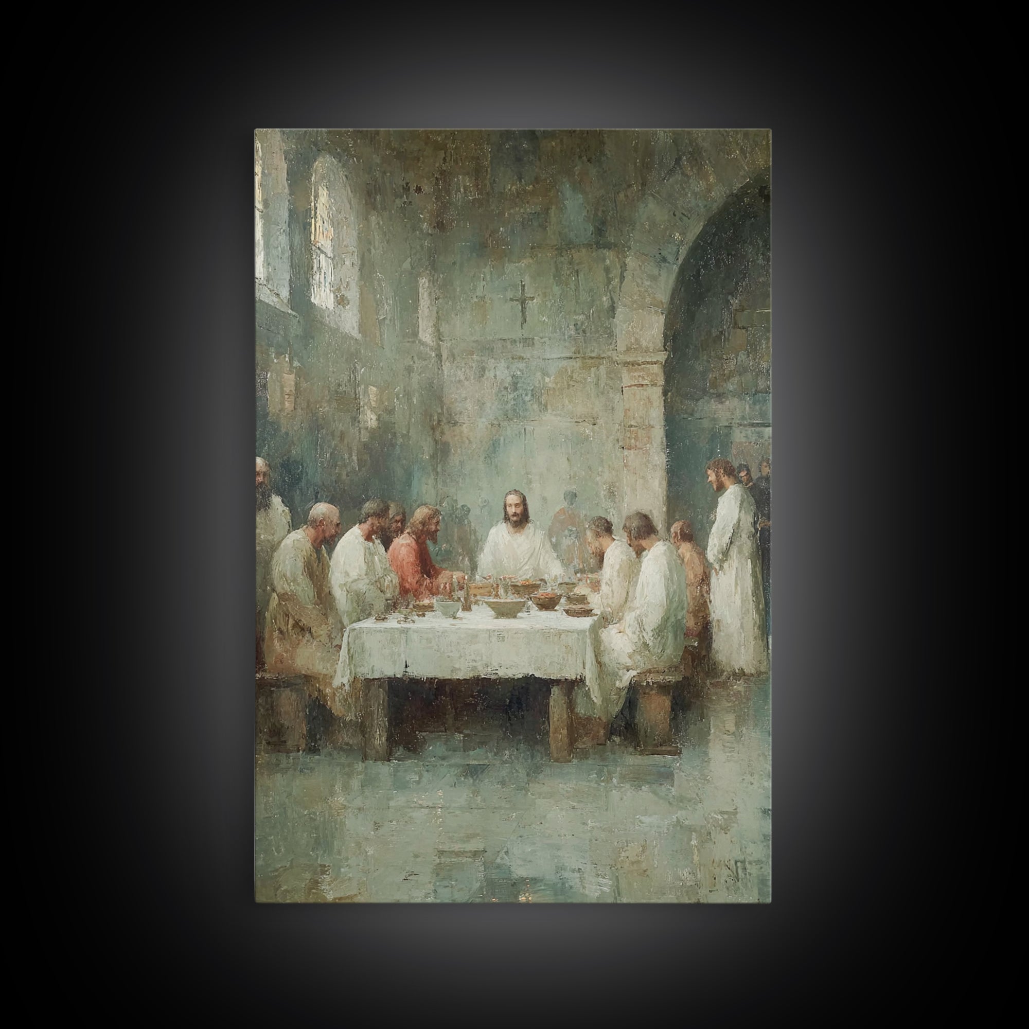 Table Of Fellowship – Framed Canvas Print – Christian Wall Art – Subtle Christian Art – Jesus Painting – Christian Art Canvas – Vintage Chr