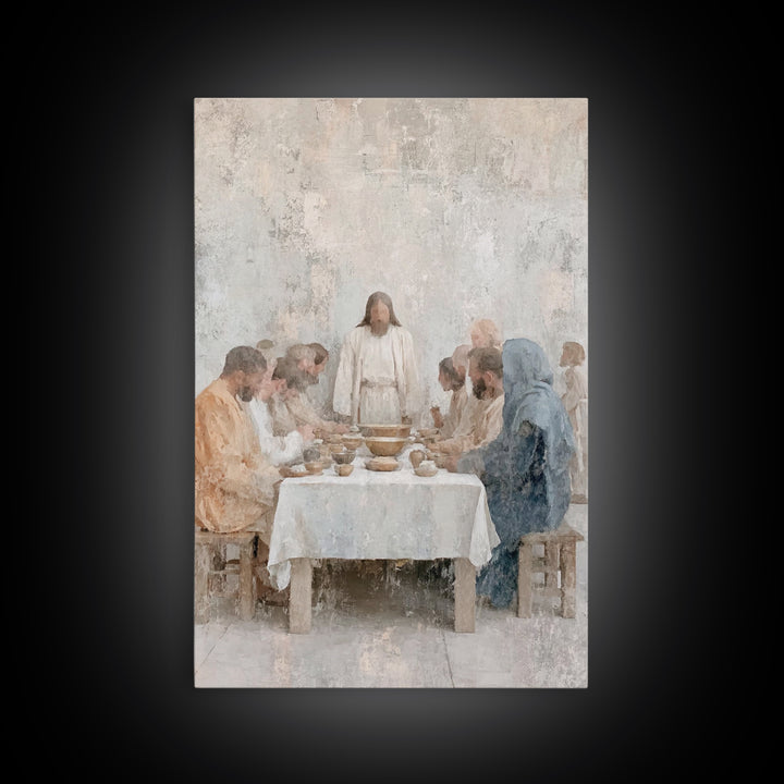 Quiet Supper – Framed Canvas Print – Christian Wall Art – Christian Art Canvas – Subtle Christian Art – Jesus Painting – Christian Art Work