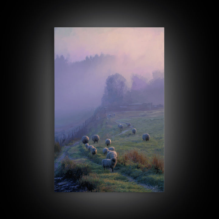 Pasture Peace – Framed Canvas Print – Christian Art Print – Christian Wall Art – Pastoral Scenery – Blue Christian Art – Christian Art Canv
