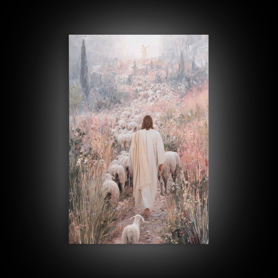 Path Of Mercy – Framed Canvas Print – Christian Wall Art – Jesus Painting – Christian Art Canvas – Pastoral Scenery – Christian Christmas A