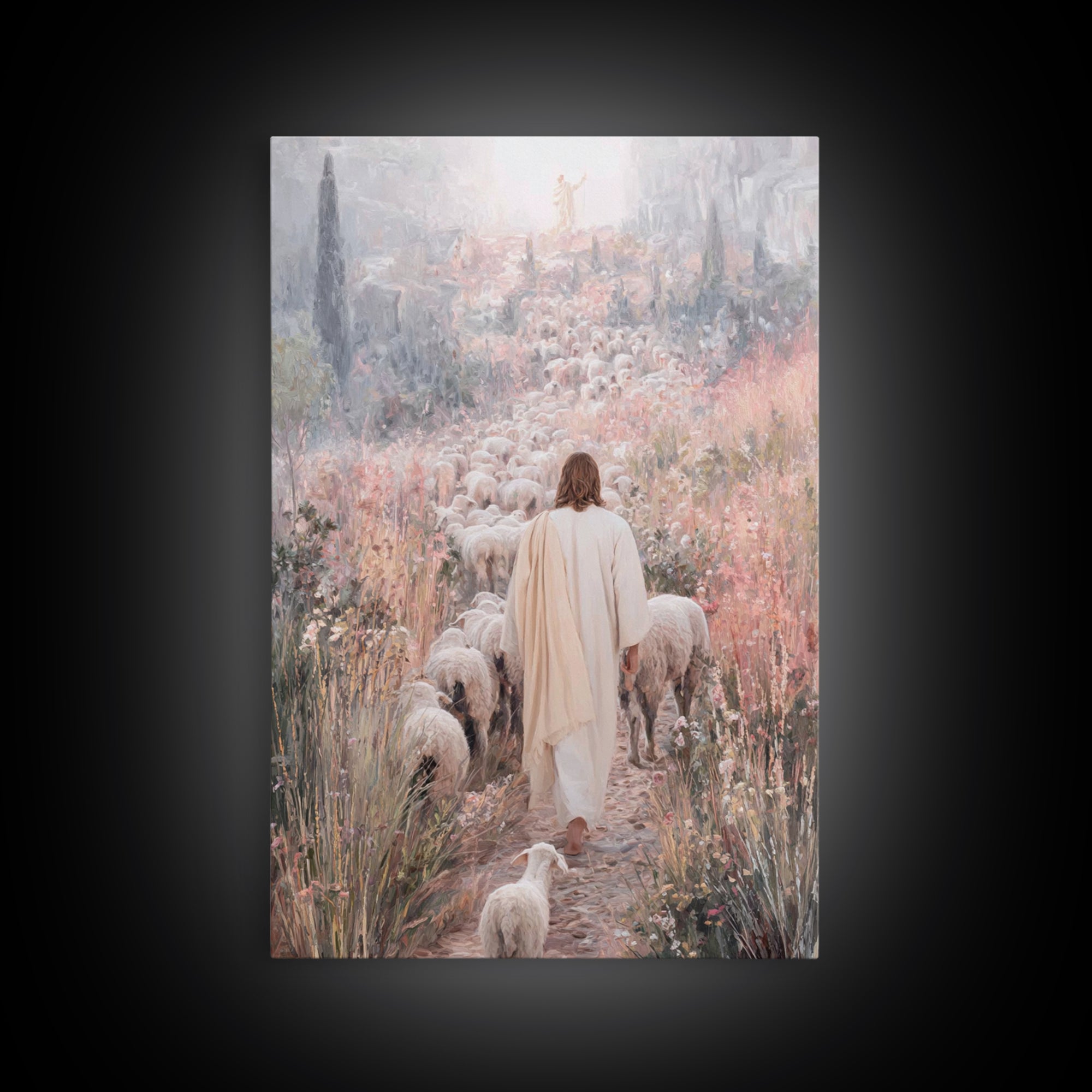Path Of Mercy – Framed Canvas Print – Christian Wall Art – Jesus Painting – Christian Art Canvas – Pastoral Scenery – Christian Christmas A