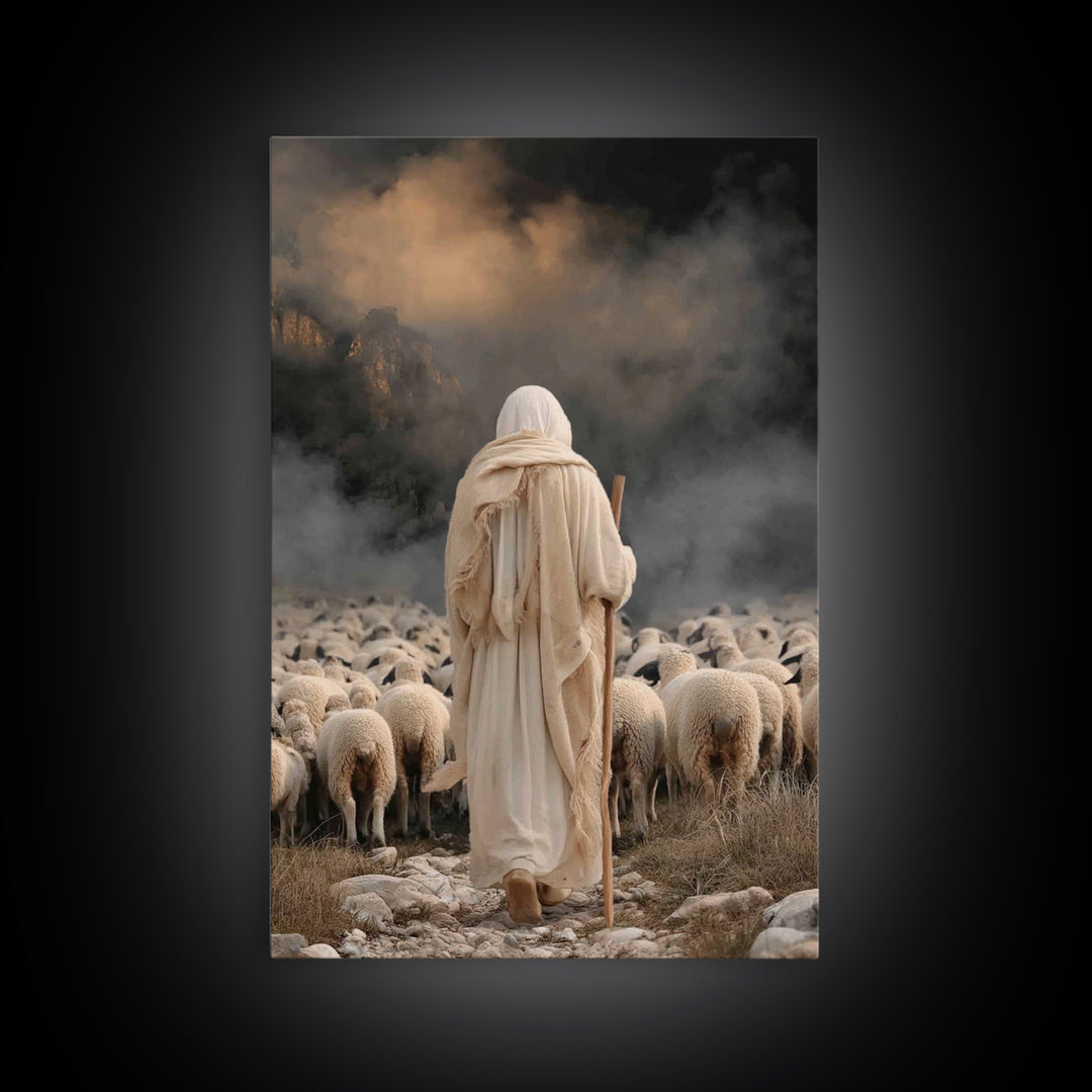 Shepherd’s Vigil – Framed Canvas Print – Christian Art Canvas – Jesus Painting – Large Christian Art – Christian Christmas – Pastoral Scene
