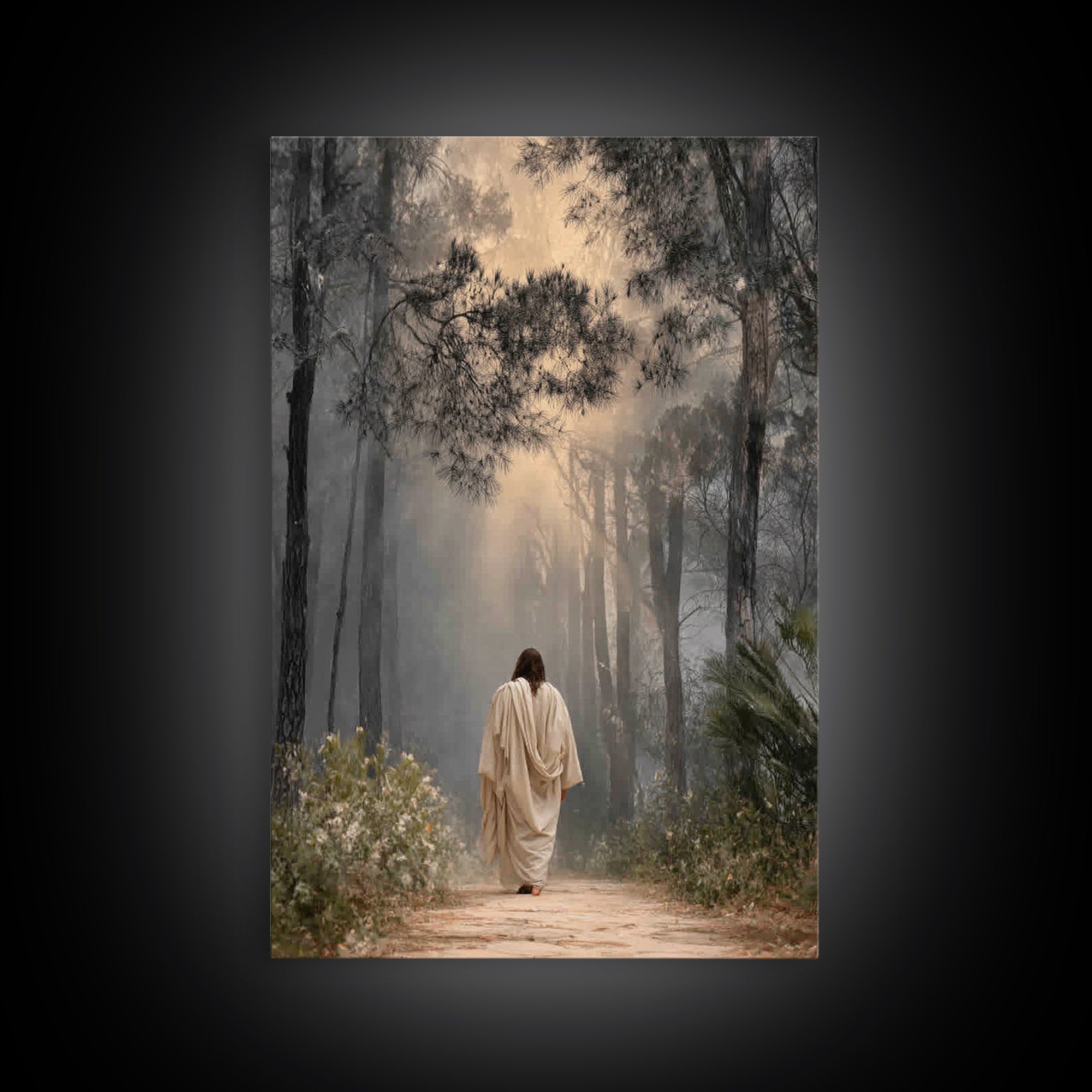 Golden Path – Framed Canvas Print – Christian Art Print – Christian Wall Art – Subtle Christian Art – Jesus Painting – Christmas Decor