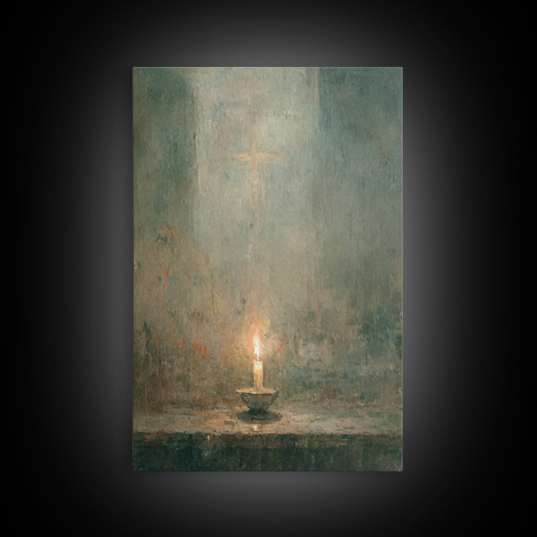 Sacred Candle Glow – Framed Canvas Print – Christian Wall Art – Christian Decor – Christian Art Canvas – Minimalist Christian Art – Christi