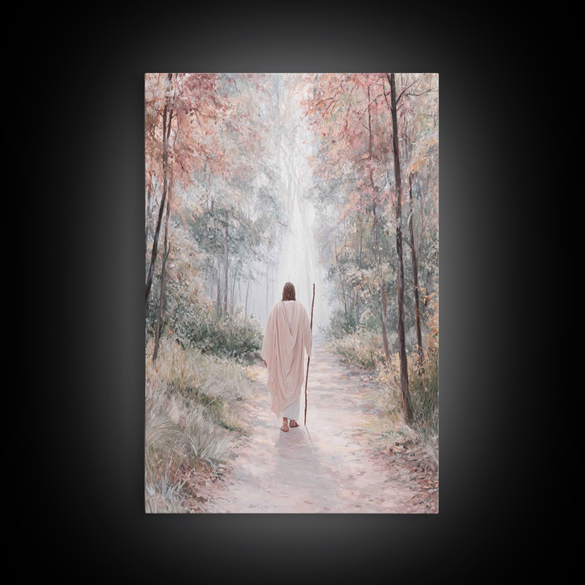 Radiant Forest Path – Framed Canvas Print – Christian Wall Art – Jesus Painting – Christian Art Canvas – Subtle Christian Art – Christmas A