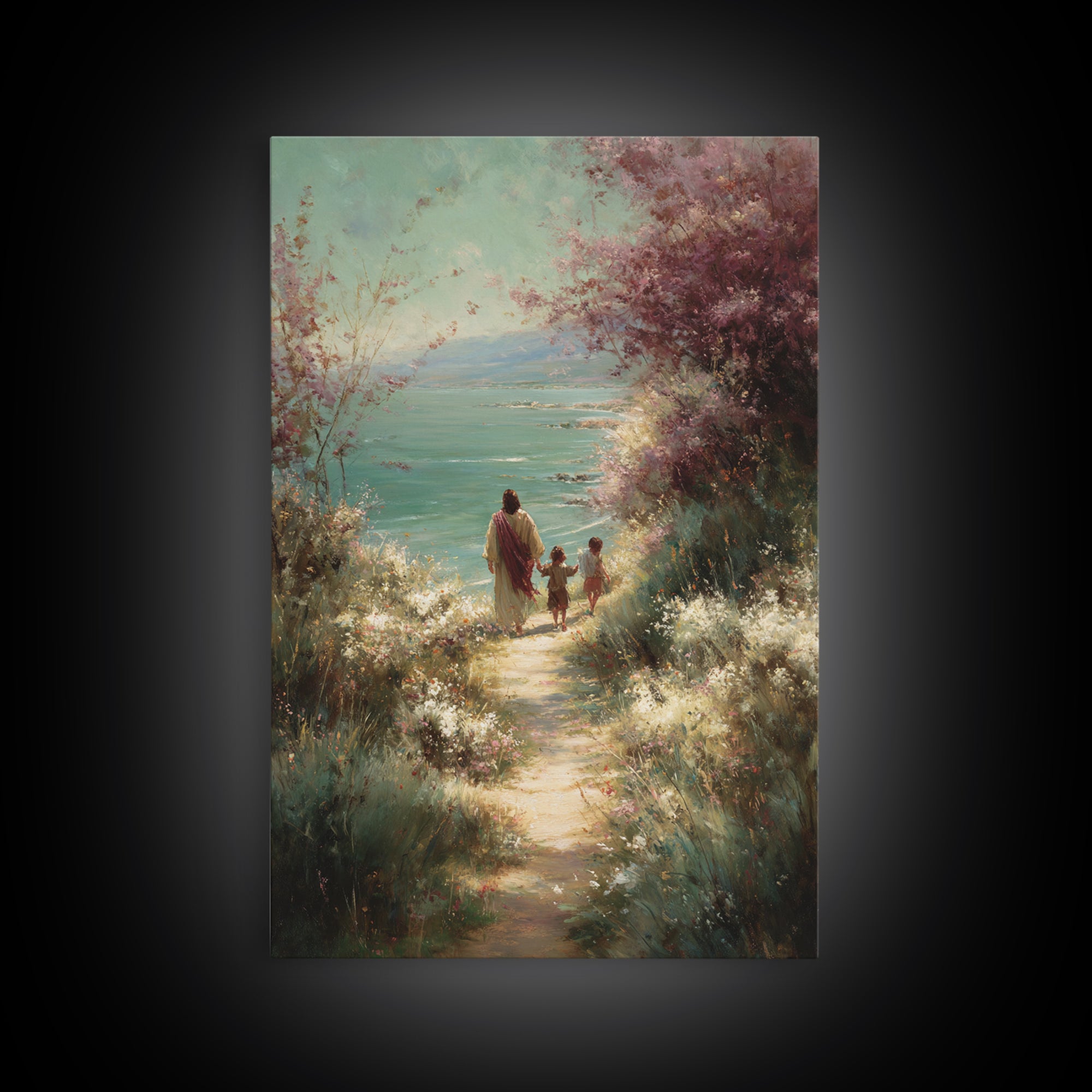 Shoreline Grace, Framed Canvas Print, Christian Wall Art, Jesus Painting, Christian Art Canvas, Christian Gift Ideas