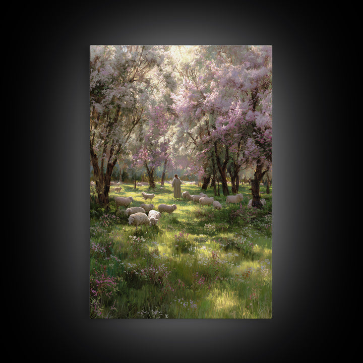 Garden Of The Shepherd, Framed Canvas Print, Christian Art Canvas, Jesus Painting, Christian Wall Art, Christian Gift Ideas, Vintage Christ
