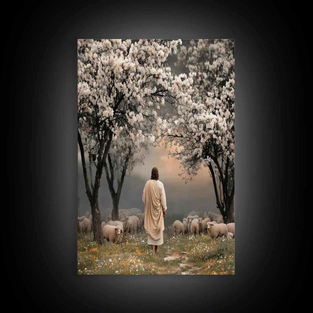 Springtime Shepherd Calm, Framed Canvas Print, Christian Wall Art, Christian Art Canvas, Christian Art Gift, Jesus Painting, Christian Pain