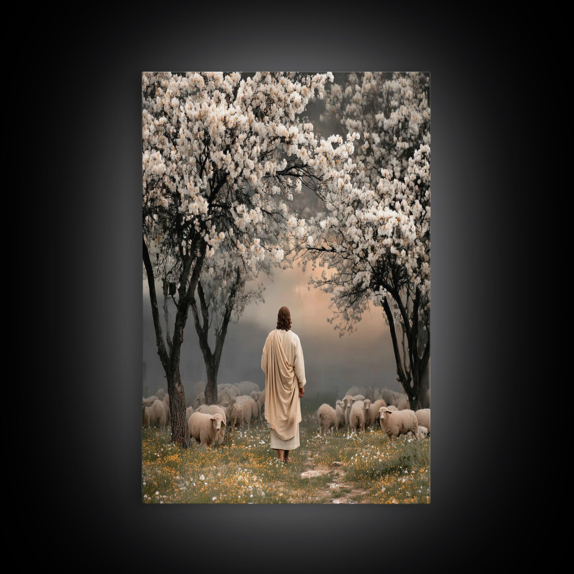 Springtime Shepherd Calm, Framed Canvas Print, Christian Wall Art, Christian Art Canvas, Christian Art Gift, Jesus Painting, Christian Pain