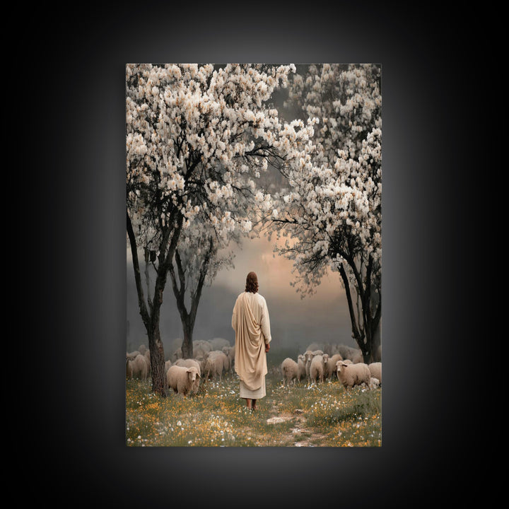 Springtime Shepherd Calm, Framed Canvas Print, Christian Wall Art, Christian Art Canvas, Christian Art Gift, Jesus Painting, Christian Pain