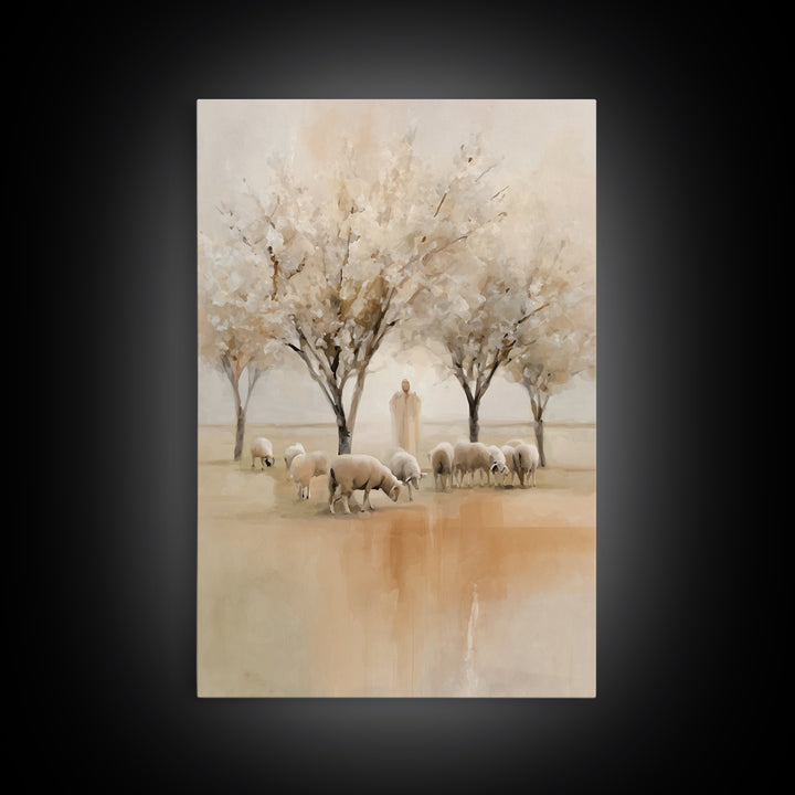 Quiet Pasture Peace, Framed Canvas Print, Christian Wall Art, Christian Art Canvas, Jesus Painting, Christian Christmas Art