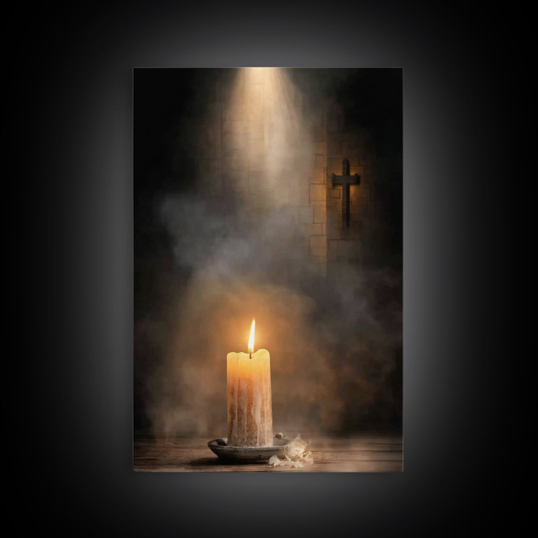Sanctuary Candle – Framed Canvas Print – Christian Wall Art – Christian Art – Christian Decor – Moody Christian Art – Christian Christmas A