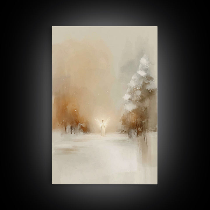 Winter Angel Light – Framed Canvas Print – Christian Wall Art – Christian Art Canvas – Christmas Art – Subtle Christian Art – Christian Gif