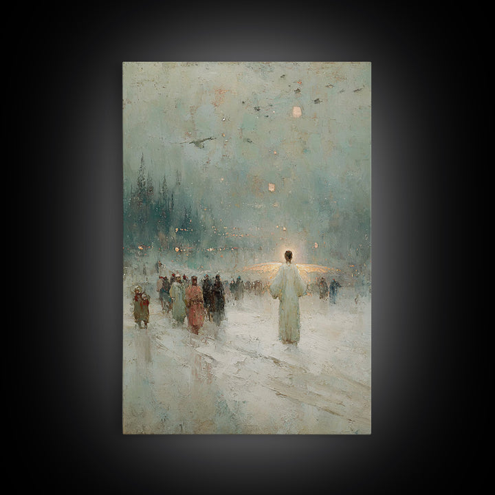 Silent Gathering Grace – Framed Canvas Print – Christian Christmas Art – Christian Wall Art – Moody Christmas Art – Christian Art Canvas –