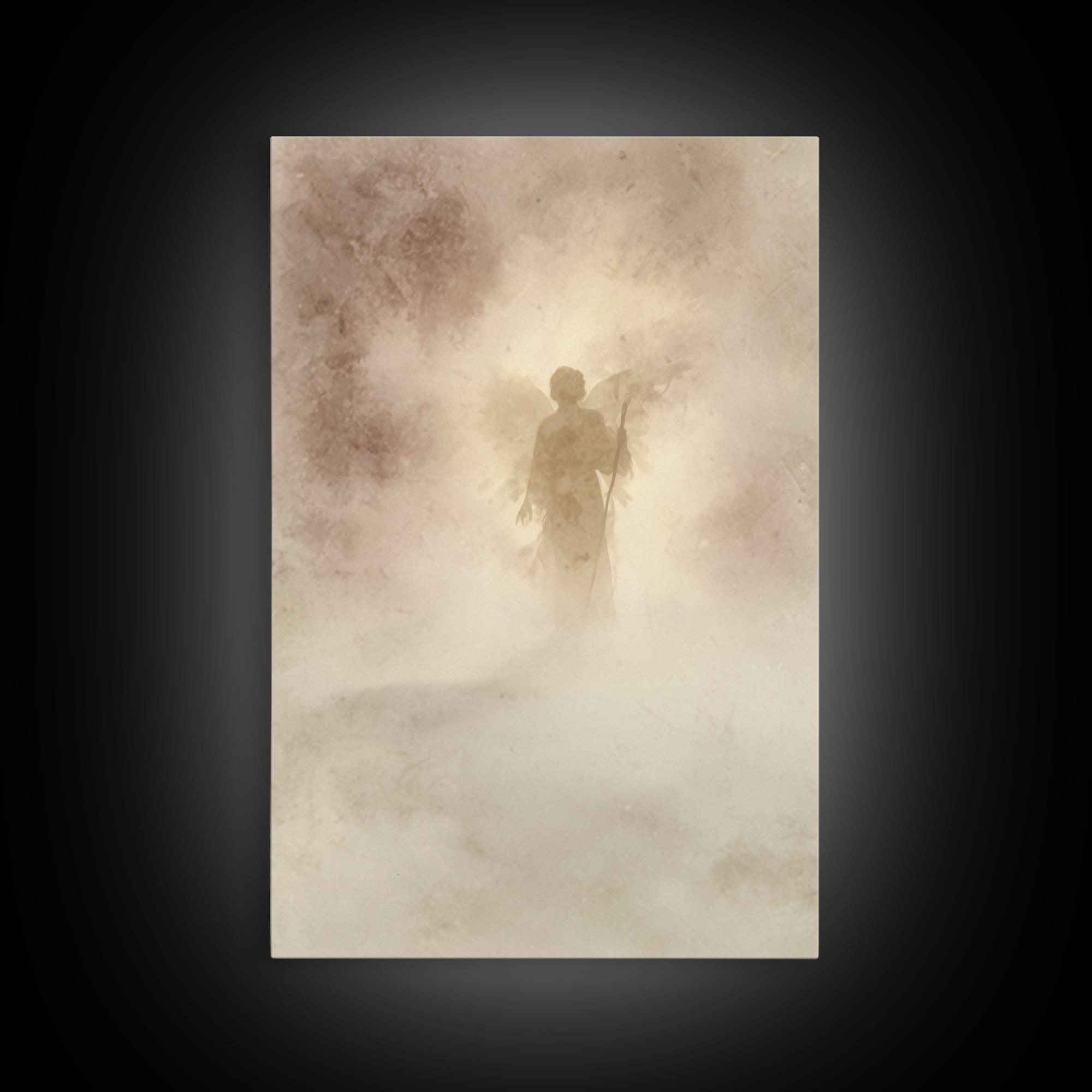 Shepherd In The Mist – Framed Canvas Print – Christian Art Canvas – Vintage Christian Art – Christian Wall Art – Subtle Christian Art – Chr