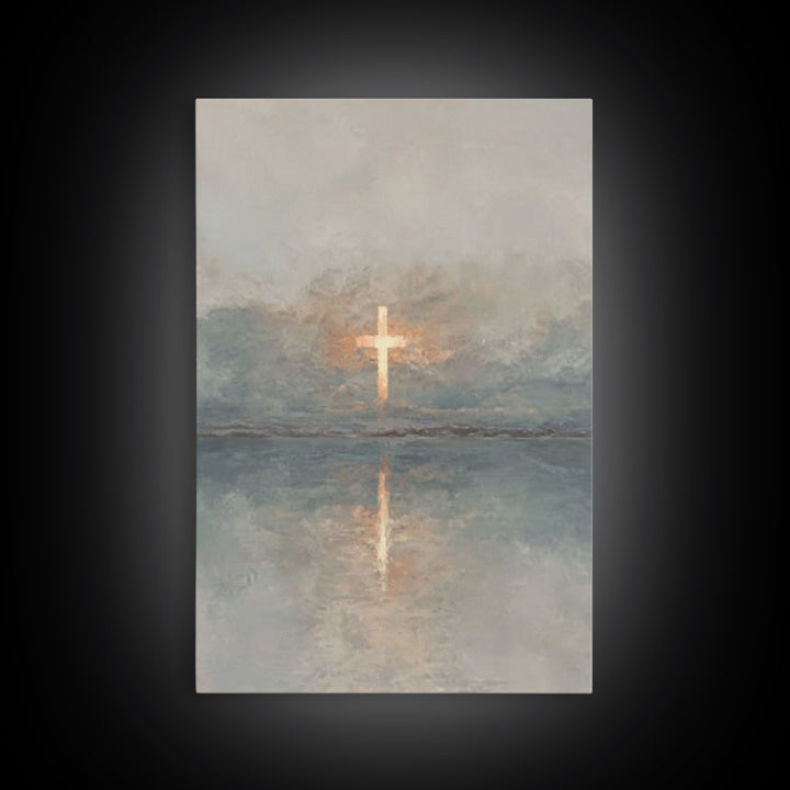 Radiant Cross Sky – Framed Canvas Print – Christian Wall Art – Christian Art Canvas – Minimalist Christian Art – Subtle Christian Art – Chr