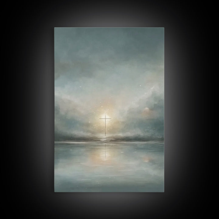 Calm Morning Cross – Framed Canvas Print – Christian Art Canvas – Christian Wall Art – Minimalist Christian Art – Subtle Christian Art – Ch