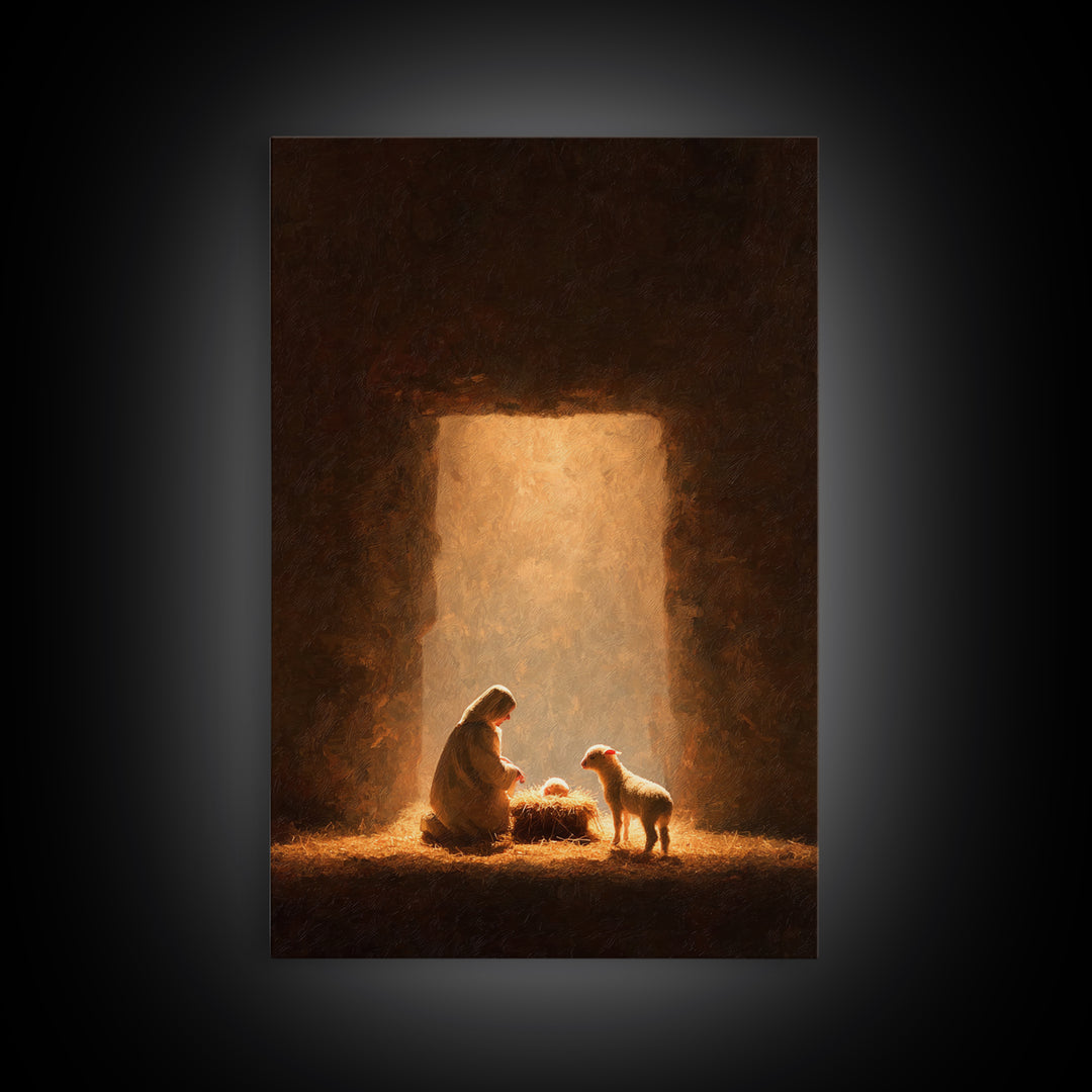 Humble Nativity – Framed Canvas Print – Christian Art Canvas – Christian Wall Art – Christmas Art – Christian Christmas Art – Christian Dec