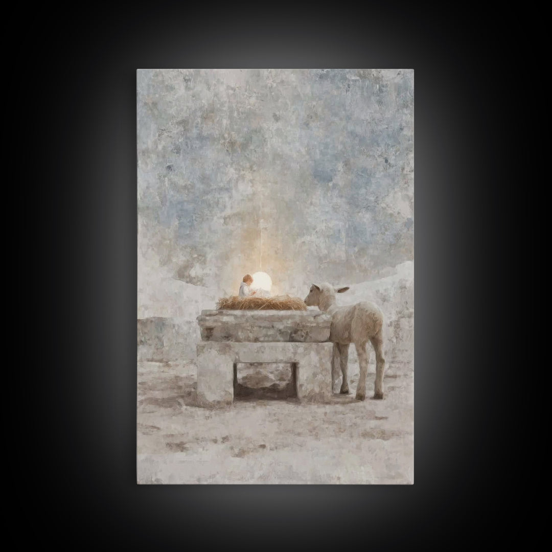Sacred Manger Glow – Framed Canvas Print – Christian Wall Art – Christian Art Canvas – Christmas Art – Christian Christmas Art – Modern Chr