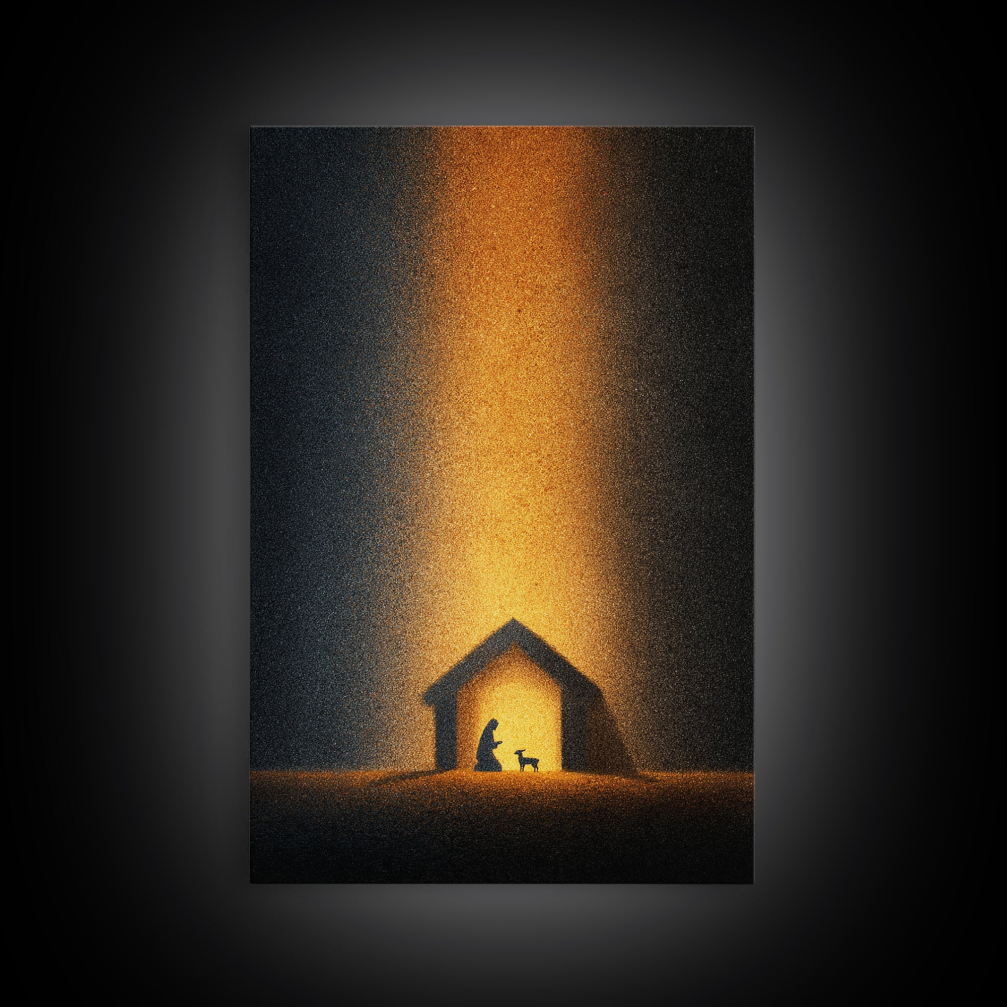 Silent Stable Night – Framed Canvas Print – Christian Christmas Art – Christian Art Canvas – Folk Art Christmas – Christian Wall Art – Chri