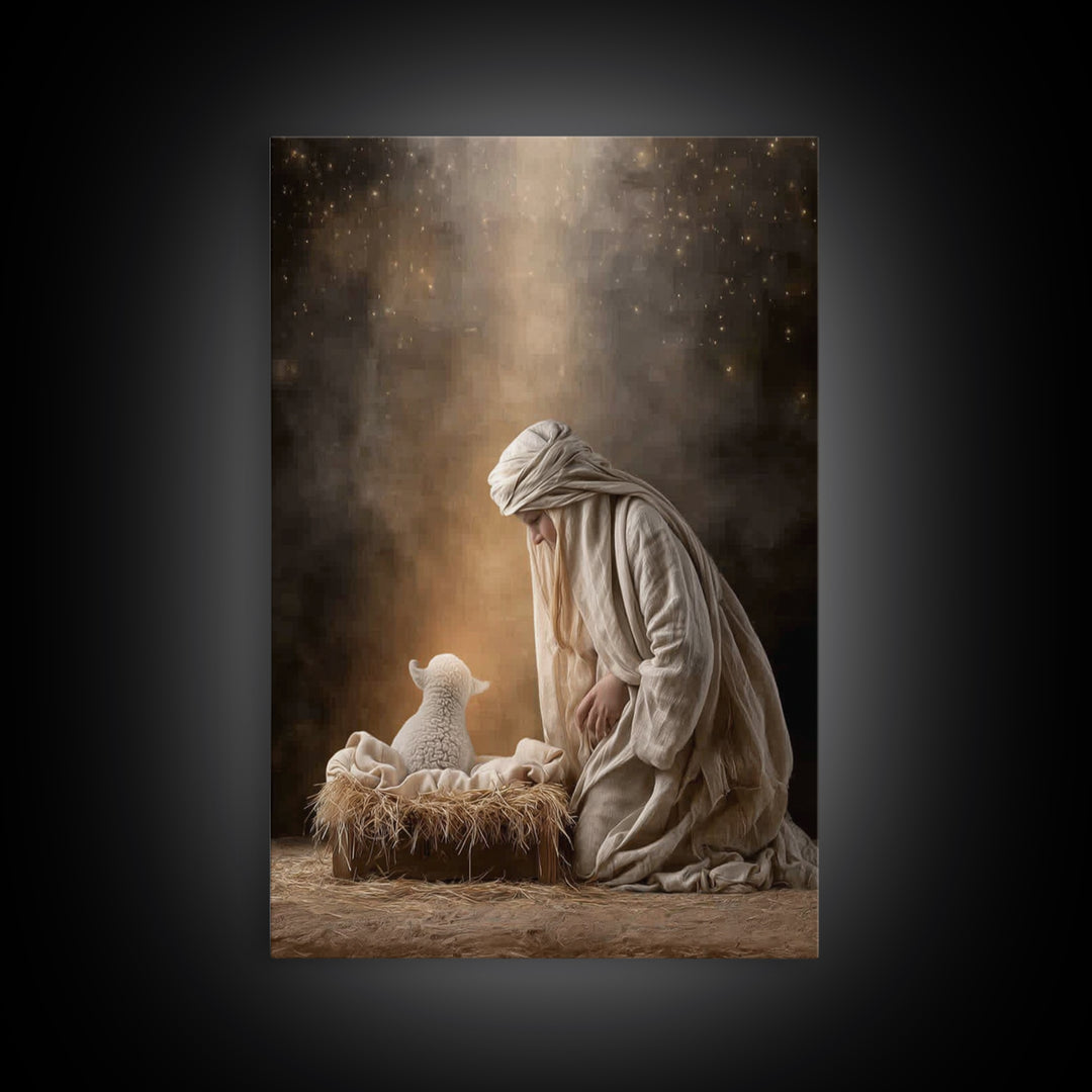 Silent Manger Light – Framed Canvas Print – Christian Wall Art – Jesus Christmas Art – Christian Art Canvas – Christmas Art Prints