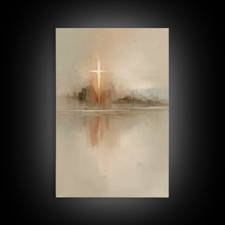 Reflected Hope Cross – Framed Canvas Print – Christian Wall Art – Abstract Christian Art – Christian Art Canvas – Christian Decor