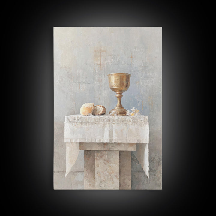Sacred Communion Table, Framed Canvas Print, Christian Wall Art, Christian Art Painting, Christian Decor For Home, Christian Gift Ideas