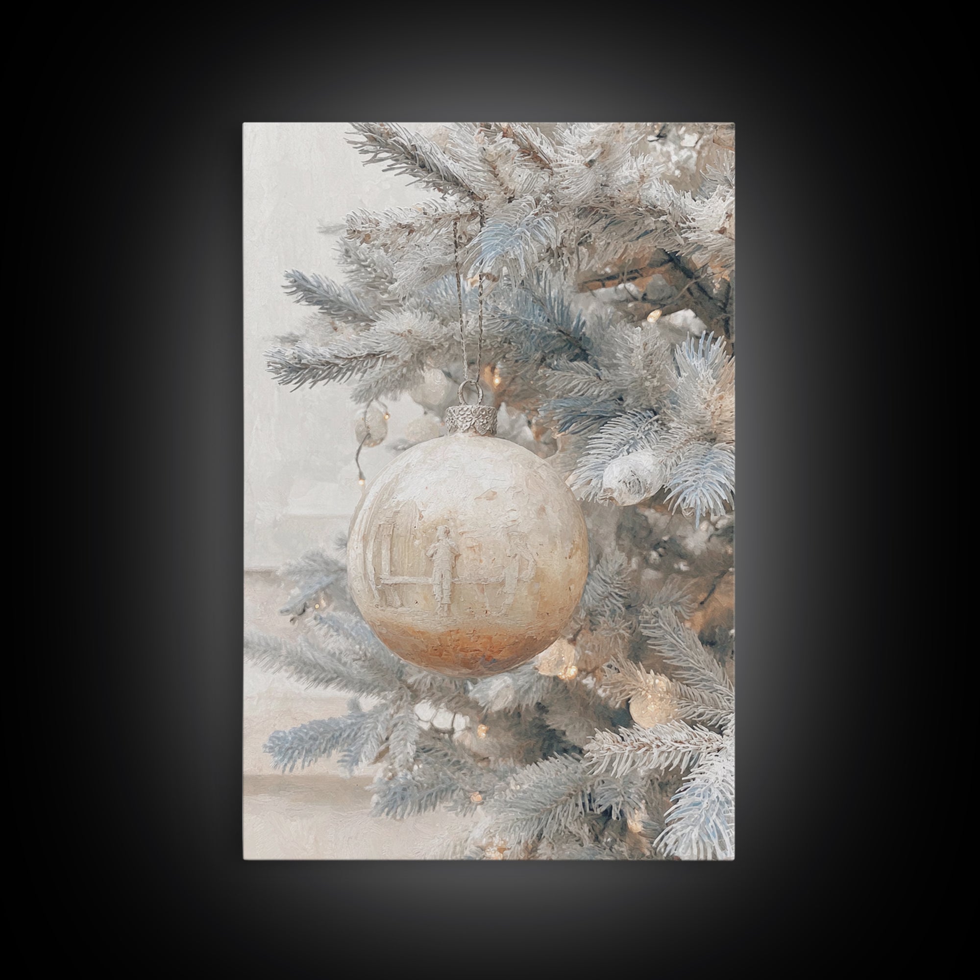 Winter Nativity Sphere – Framed Canvas Print – Christmas Art Prints – Christian Christmas Art – Framed Christmas Wall Art – Christian Decor