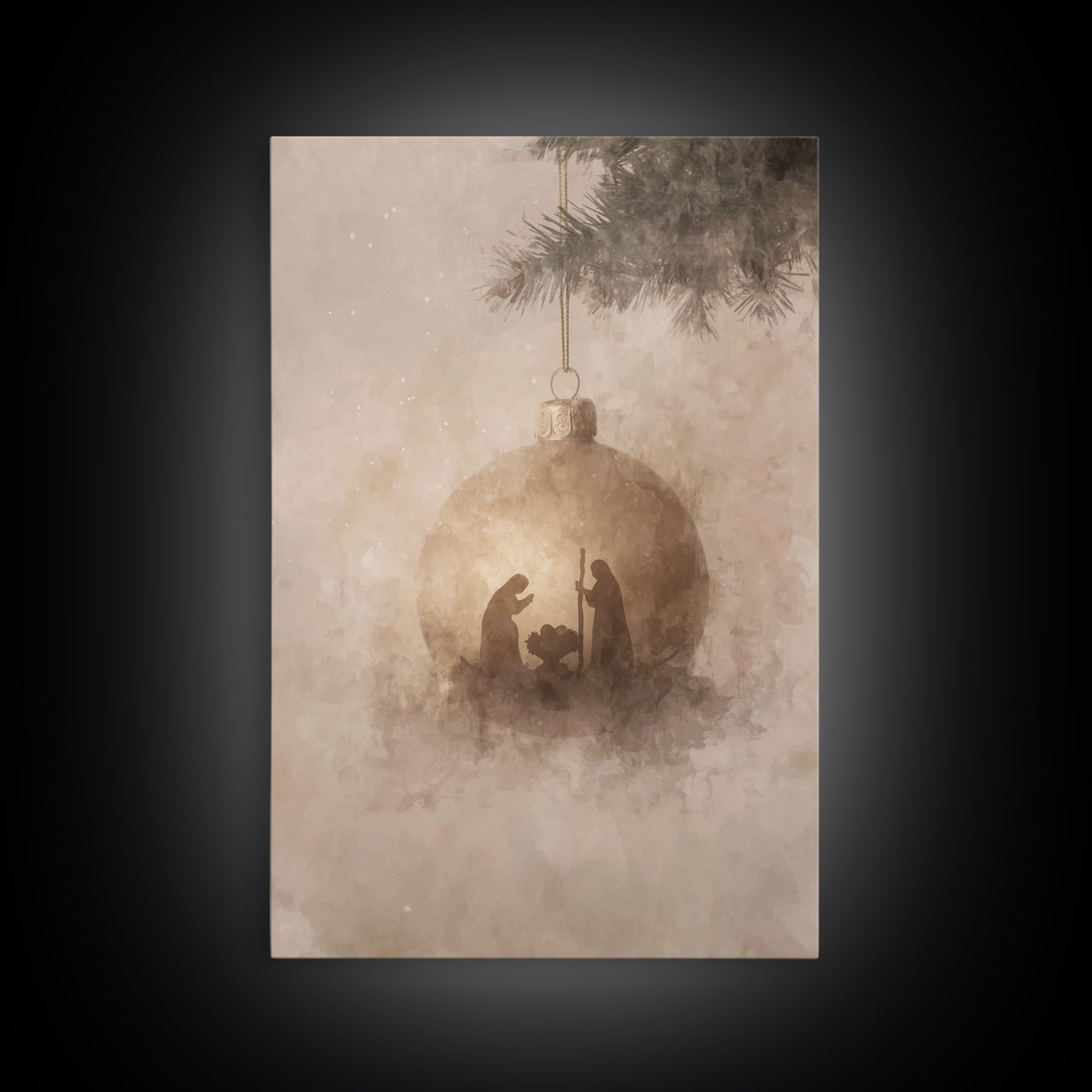 Silent Nativity Sphere – Framed Canvas Print – Christian Art Canvas – Christmas Wall Art – Jesus Christmas Art – Christian Gift – Vintage C