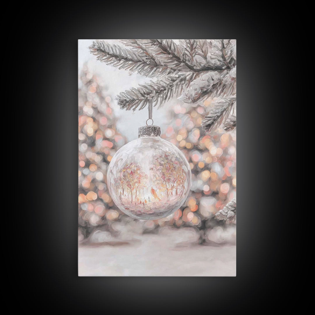 Snowlit Garden Globe – Framed Canvas Print – Christmas Art Prints – Christian Wall Art – Winter Christian Art – Christmas Decor – Christian