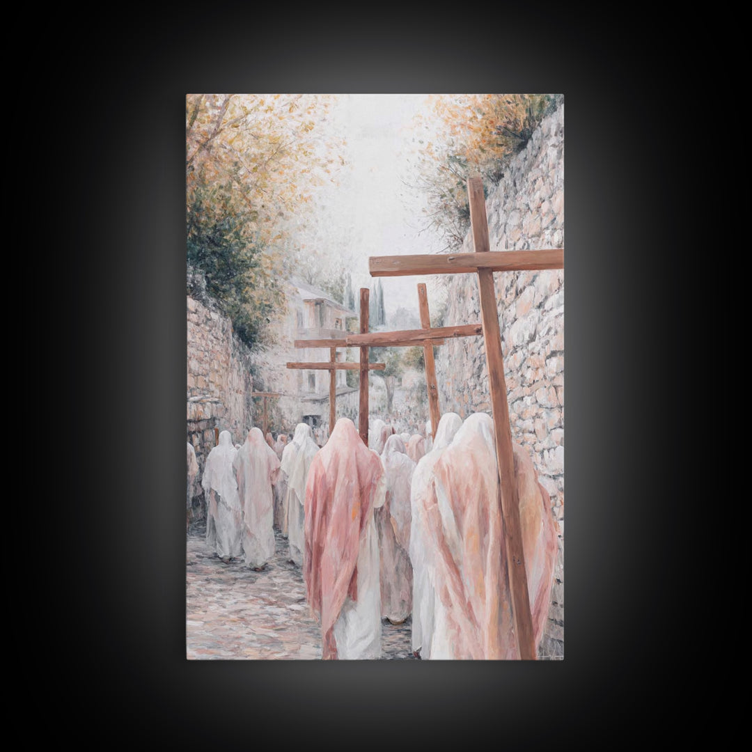 Pilgrims Of Calvary – Framed Canvas Print – Christian Painting – Christian Wall Art – Large Christian Art – Christian Decor – Christian Gif