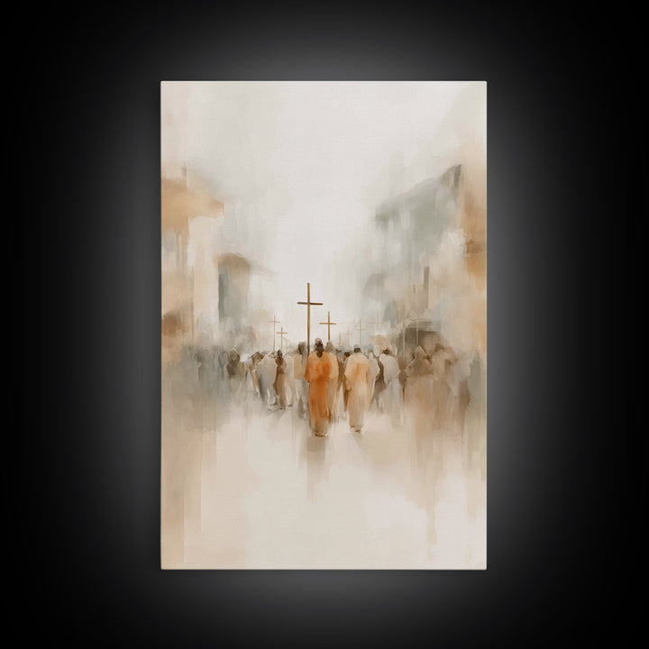 Pilgrims At Dawn – Framed Canvas Print – Christian Art – Minimalist Christian Art – Christian Wall Art – Christian Art Canvas – Subtle Chri