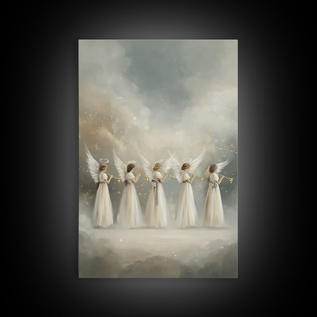 Trumpets Of Glory – Framed Canvas Print – Christian Art – Angel Art – Christian Wall Art – Christian Art Canvas – Christian Christmas Art