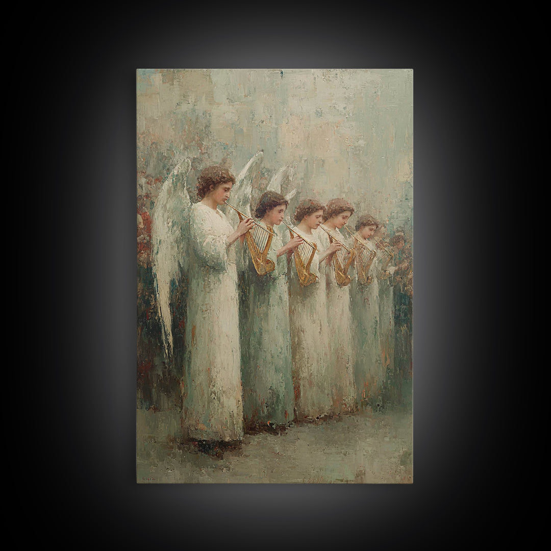 Angel Choir Light – Framed Canvas Print – Christian Art Canvas – Angel Art – Christian Painting – Christian Wall Art – Vintage Christian Ar