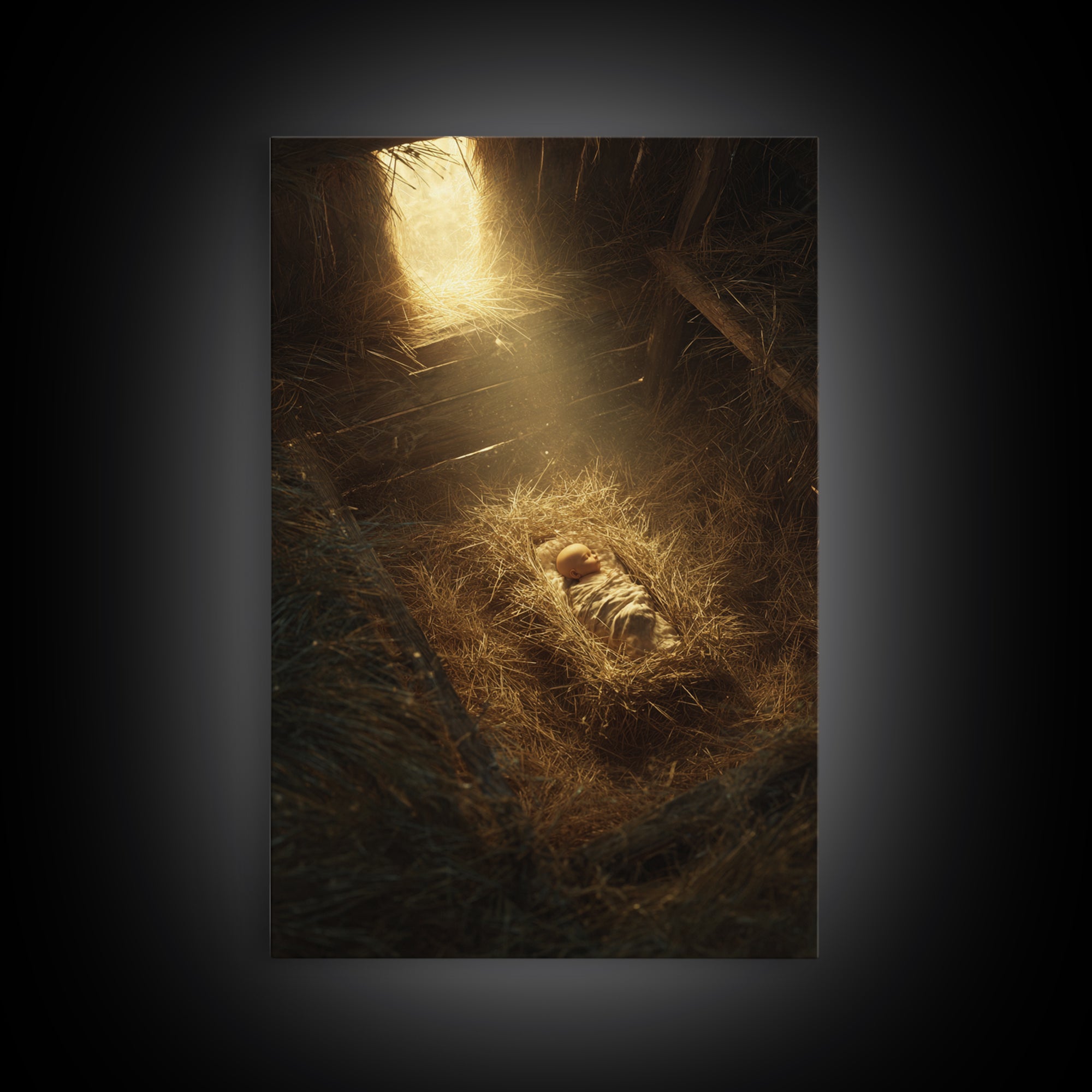 Holy Manger Light – Framed Canvas Print – Christian Christmas Art – Christian Wall Art – Christian Art Canvas – Christian Decor – Christian