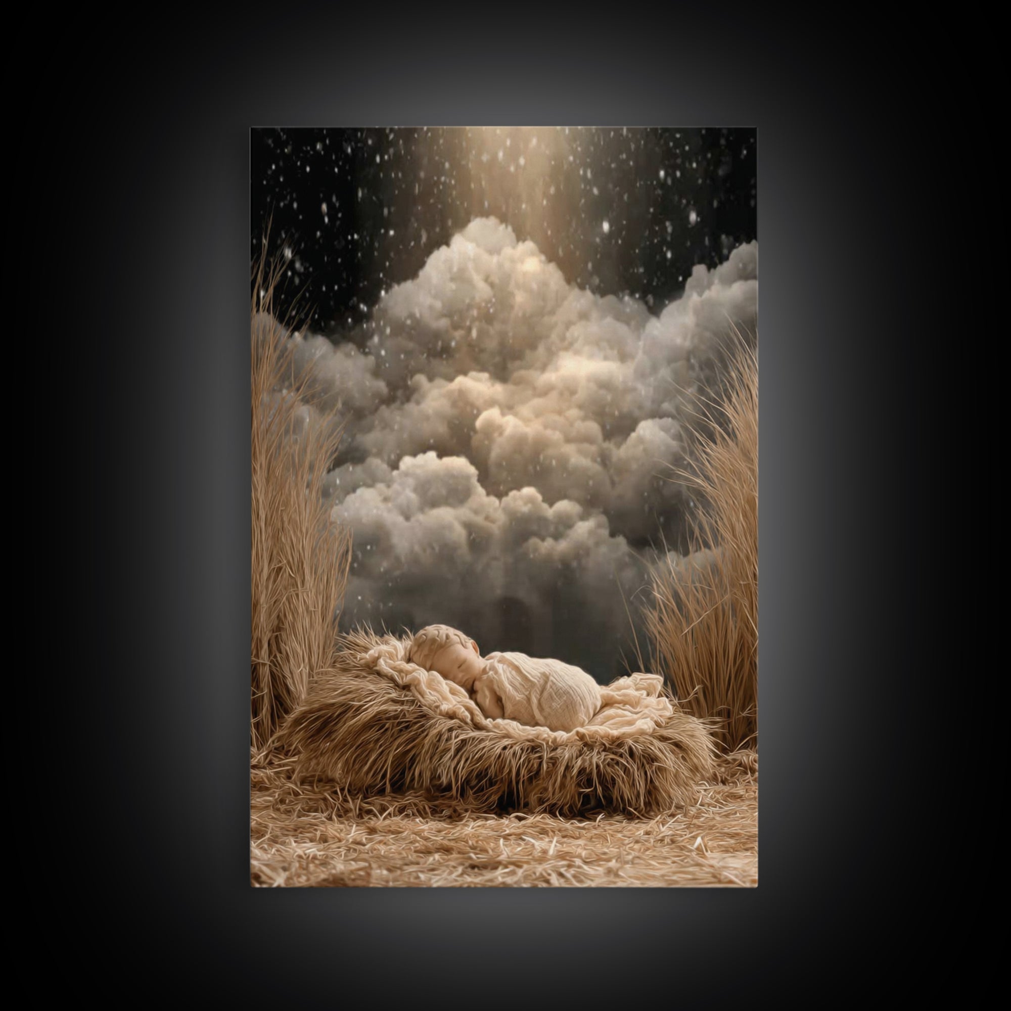 Starry Night Nativity, Framed Canvas Print, Christian Wall Art, Christian Christmas Art, Christian Art Canvas, Christian Decor, Christian G