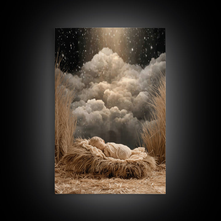 Starry Night Nativity, Framed Canvas Print, Christian Wall Art, Christian Christmas Art, Christian Art Canvas, Christian Decor, Christian G