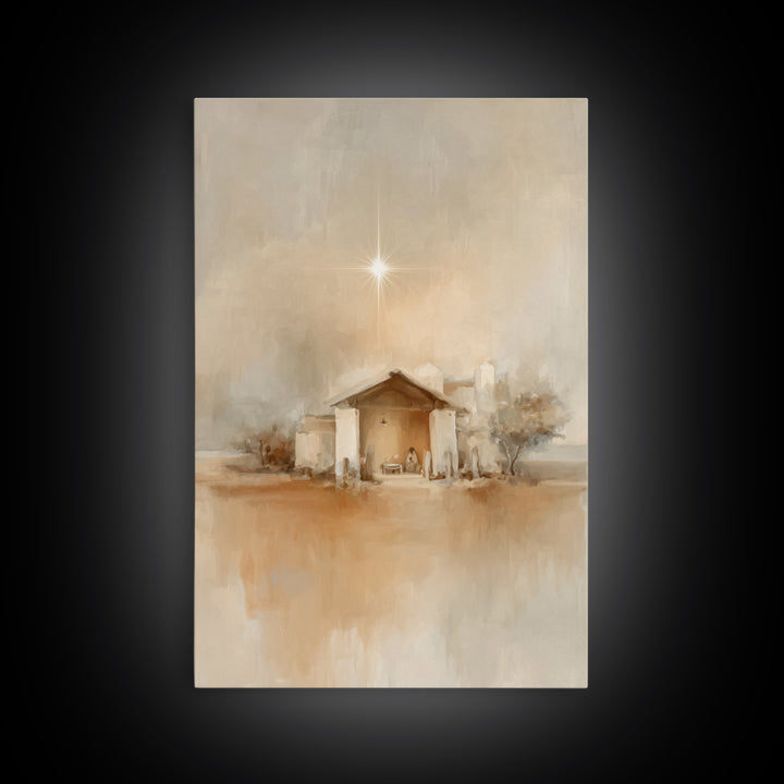 Sacred Shelter | Framed Canvas Print | Christian Wall Art | Christian Christmas Art | Jesus Painting | Modern Christian Art | Christmas Can