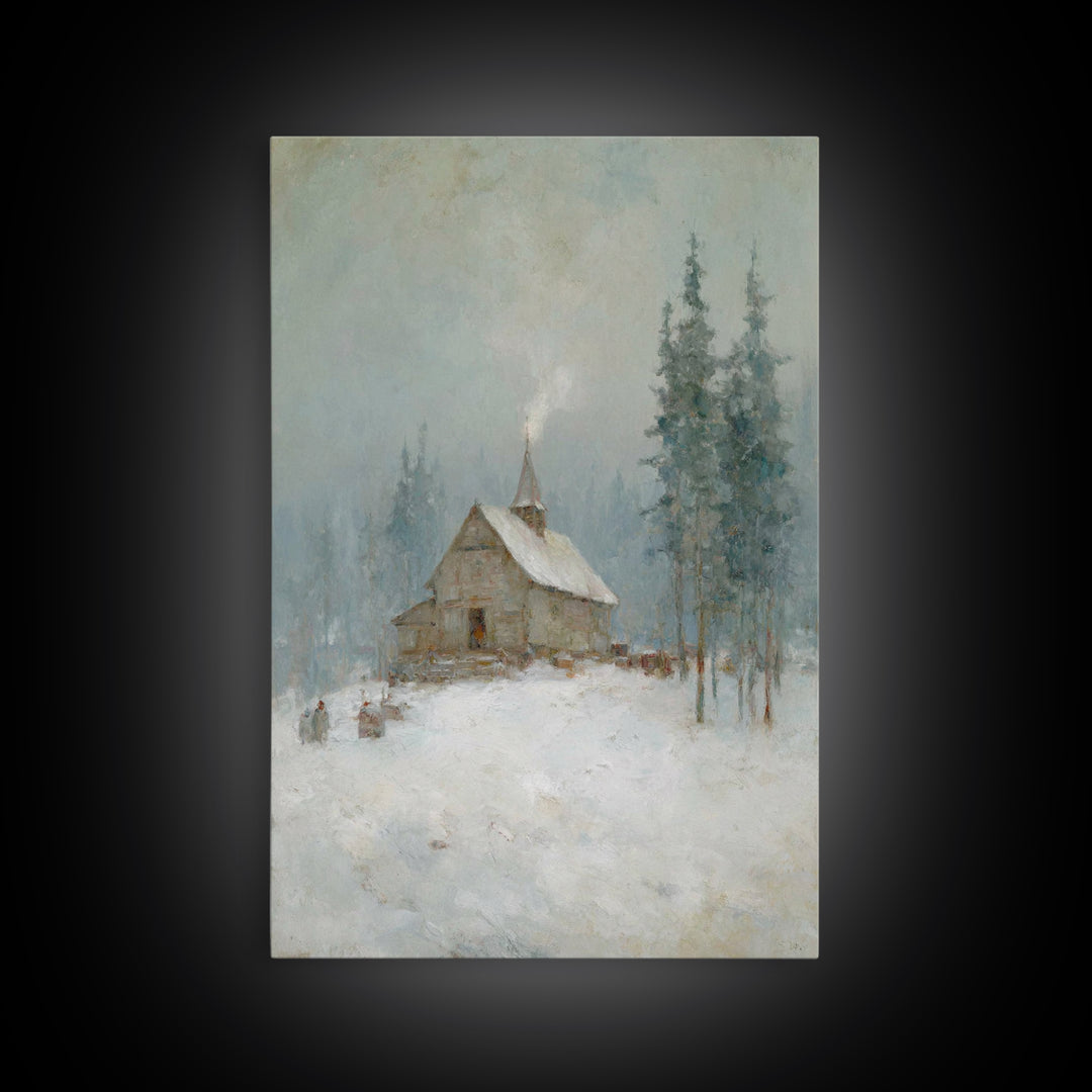 Snowfall Chapel | Framed Canvas Print | Christian Art Canvas | Christmas Art Work | Christian Christmas Art | Christian Wall Art | Christia