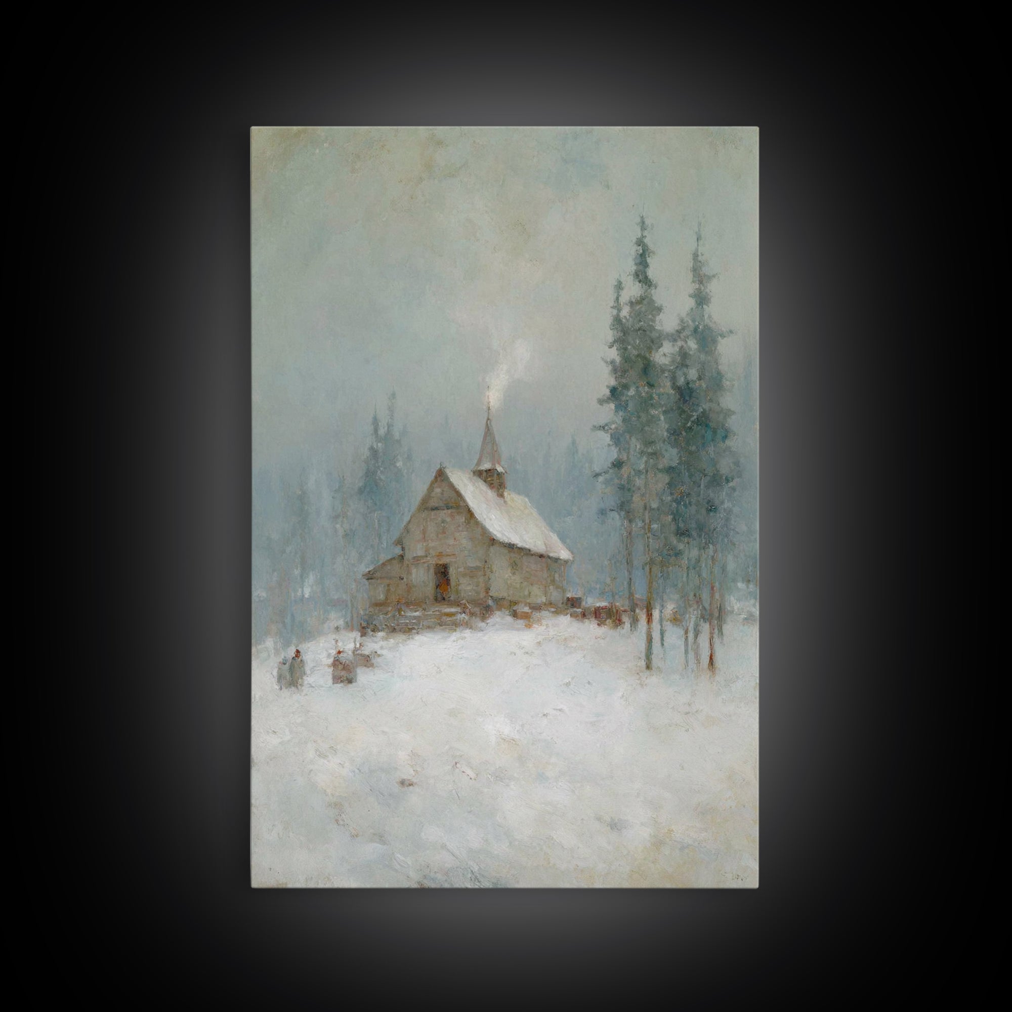 Snowfall Chapel | Framed Canvas Print | Christian Art Canvas | Christmas Art Work | Christian Christmas Art | Christian Wall Art | Christia