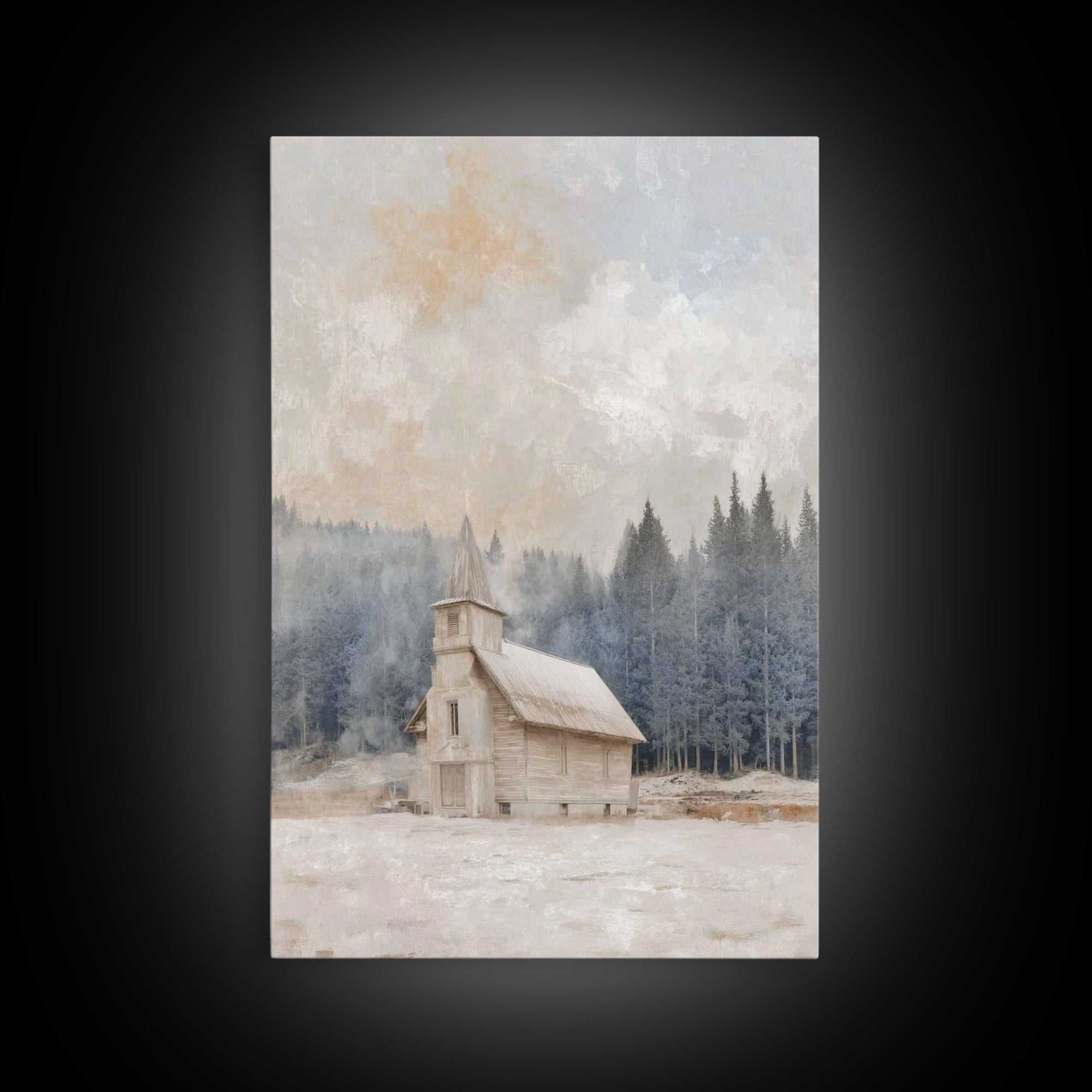 Snowlit Sanctuary, Framed Canvas Print, Christian Art Canvas, Christmas Art Prints, Christian Wall Art, Christian Christmas Decor