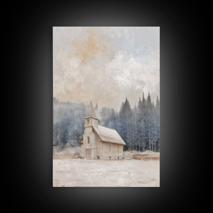 Snowlit Sanctuary, Framed Canvas Print, Christian Art Canvas, Christmas Art Prints, Christian Wall Art, Christian Christmas Decor