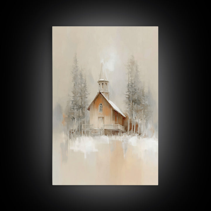 Church In Stillness - Framed Canvas Print - Christian Art Print - Christmas Canvas Wall Art - Christian Art Work - Christian Decor