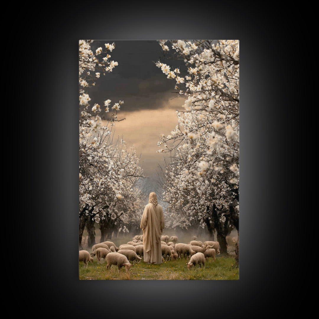 Blooming Shepherd Path – Framed Canvas Print – Jesus Painting – Christian Art Canvas – Christian Wall Art – Christian Christmas Art