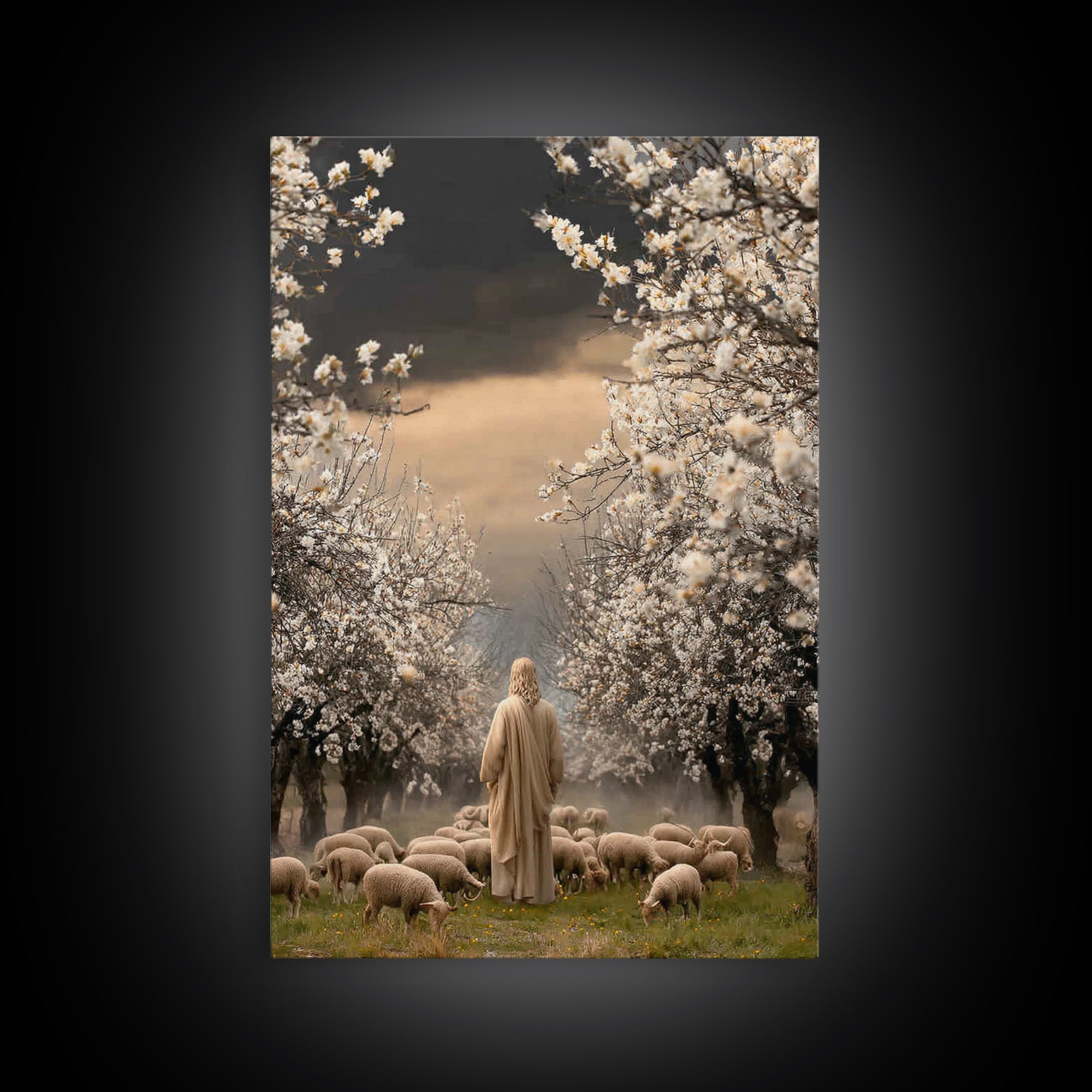 Blooming Shepherd Path – Framed Canvas Print – Jesus Painting – Christian Art Canvas – Christian Wall Art – Christian Christmas Art
