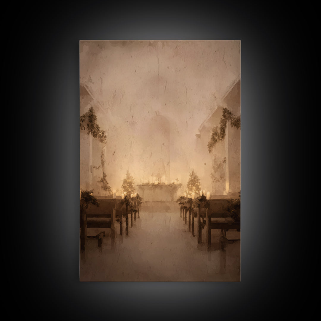 Midnight Sanctuary – Framed Canvas Print – Christian Wall Art – Christian Art Canvas – Christmas Art – Vintage Christian Art – Christian Ch