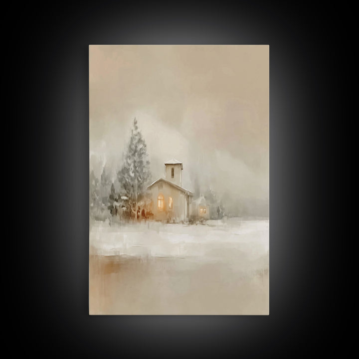 Snowy Church Calm | Framed Canvas Print | Christian Wall Art | Christian Art Canvas | Christmas Art | Christian Christmas Decor