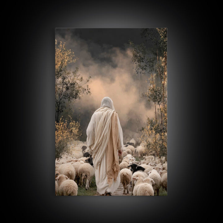 Guiding Shepherd Path – Framed Canvas Print – Jesus Painting – Christian Wall Art – Christian Art Canvas – Pastoral Scenery